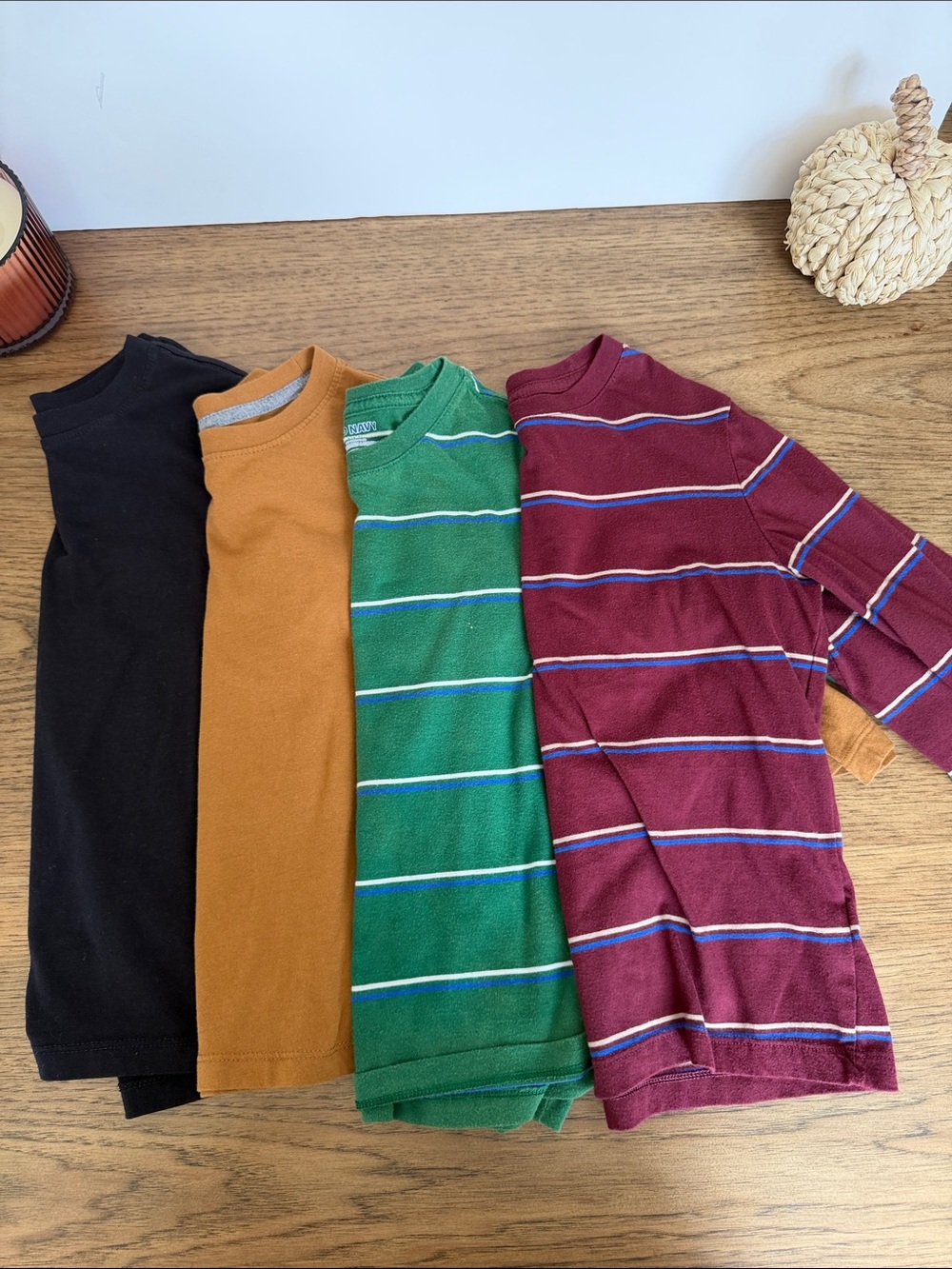 Old Navy Kids Long Sleeve Tees - Black, Mustard, Green & Burgundy Stripes